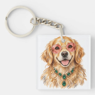 Porte-clés Chien Golden Retriever à l'aquarelle Art pour am