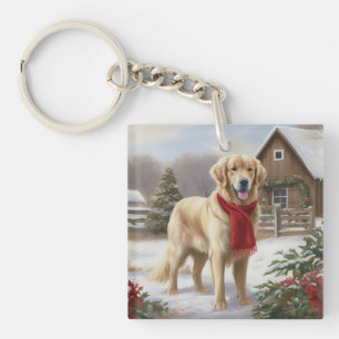 Porte-clés Chien Golden Retriever dans la neige de Noël