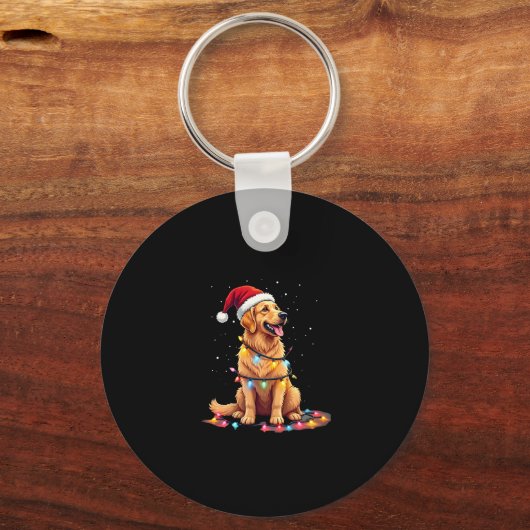 Porte-clés Chien Golden Retriever Père Noël Noël lumières de (Recto)