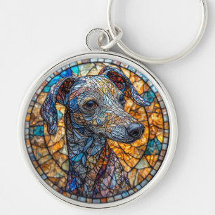 Porte-clés Chien Greyhound italien vitrail art