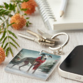 Porte-clés Chien gris à Noël de neige (Devant Droit)