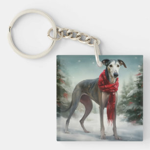 Porte-clés Chien gris à Noël de neige