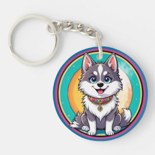 Porte-clés Chien heureux de dessin animé coloré