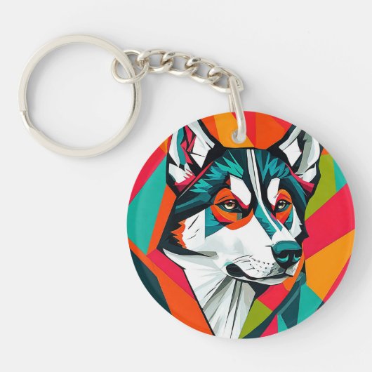 Porte-clés Chien Husky coloré (Devant)