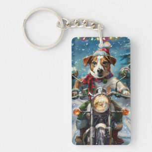 Porte-clés Chien Jack Russell à moto Noël