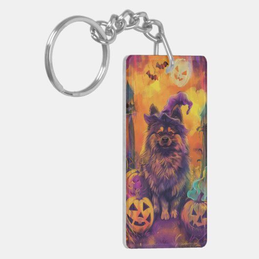 Porte-clés Chien Keeshond effrayant Halloween Sorcière et Cit (Devant gauche)