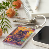 Porte-clés Chien Keeshond effrayant Halloween Sorcière et Cit (Devant droit)