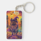 Porte-clés Chien Keeshond effrayant Halloween Sorcière et Cit (Dos)