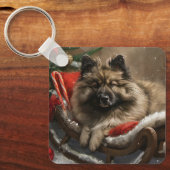 Porte-clés Chien Keeshond Noël Festif (Recto)