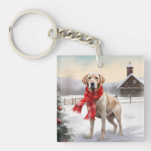 Porte-clés Chien Labrador dans la neige de Noël