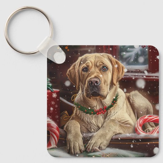Porte-clés Chien Labrador Fête de Noël (Recto)