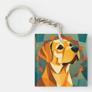 Porte-clés Chien Labrador Retriever Jaune Art Géométrique