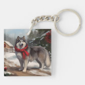 Porte-clés Chien malamué de l'Alaska en Noël de neige (Dos)