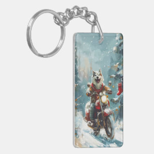 Porte-clés Chien Malamute d'Alaska à moto Noël