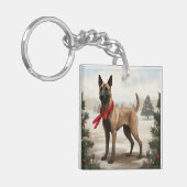 Porte-clés Chien malinois belge à Noël de neige (Devant gauche)