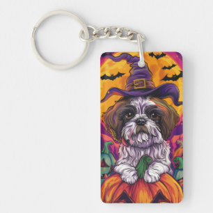 Porte-clés Chien Malti Tzu Fantôme Halloween Sorcière et Citr