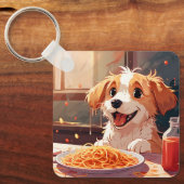 Porte-clés Chien mangeant spaghetti (Recto)