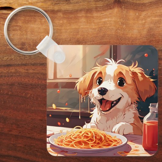 Porte-clés Chien mangeant spaghetti (Recto)