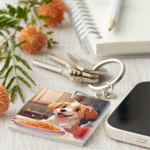 Porte-clés Chien mangeant spaghetti