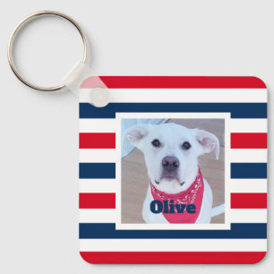 Porte-clés Chien mignon Rouge Blanc Bleu Bleu Rayures Patriot