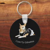 Porte-clés Chien mignon Tan Blanc Noir J'aime Mon Chihuahua (Recto)
