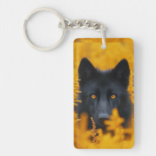 Porte-clés Chien noir aux yeux d'or étonnants