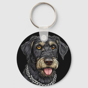 Porte-clés Chien Noir Avec Collier À Chaîne