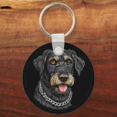 Porte-clés Chien Noir Avec Collier À Chaîne (Verso)