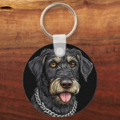 Porte-clés Chien Noir Avec Collier À Chaîne (Recto)