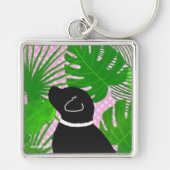 Porte-clés chien noir d'île tropicale verte (Devant)