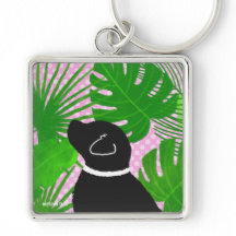 Porte-clés chien noir d'île tropicale verte
