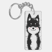 Porte-clés Chien noir et blanc souriant (Devant gauche)