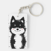 Porte-clés Chien noir et blanc souriant (Dos)