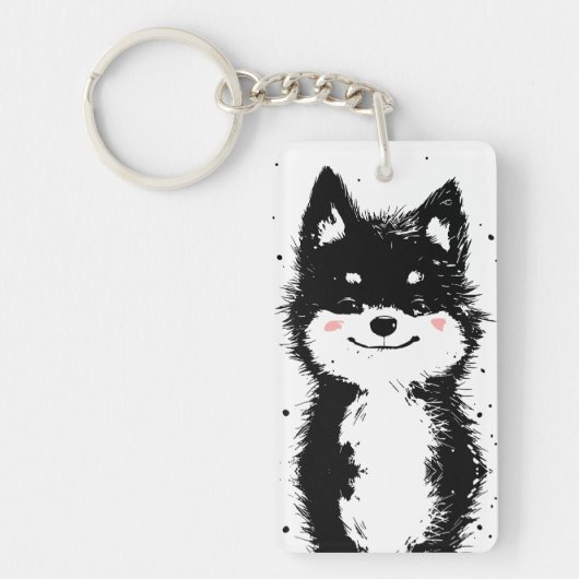 Porte-clés Chien noir et blanc souriant (Devant)