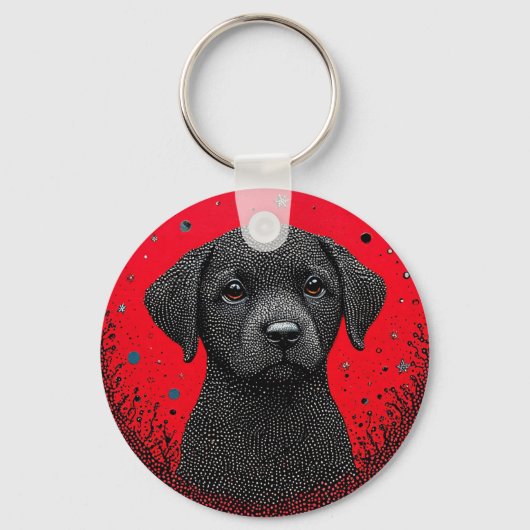 Porte-clés Chien noir fantaisiste (Recto)