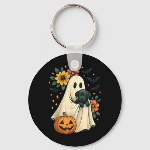 Porte-clés Chien noir fantôme floral Coquette Halloween drôle
