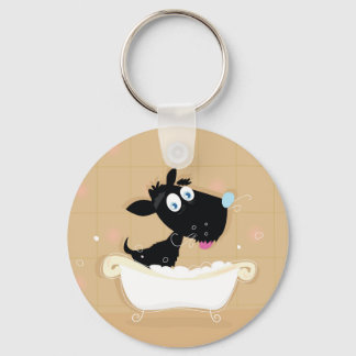 Porte-clés Chien noir mignon dessiné à la main dans le bain