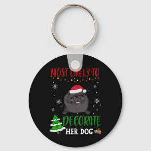 Porte-clés Chien noir Pomeranian Noël le plus susceptible de