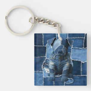 Porte-clés Chien Patchwork Art Denim