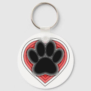 Porte-clés Chien Paw Dans Le Coeur Rouge Avec Les Outlines