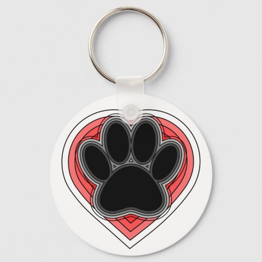 Porte-clés Chien Paw Dans Le Coeur Rouge Avec Les Outlines (Recto)