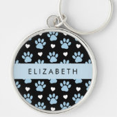 Porte-clés Chien Paws, Blue Paws, White Hearts, Votre Nom (Devant)