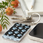 Porte-clés Chien Paws, Blue Paws, White Hearts, Votre Nom (Devant droit)