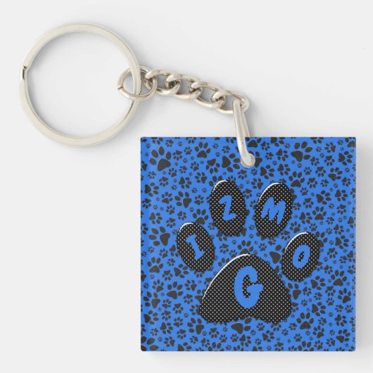 Porte-clés Chien Paws noir & blanc Polka Dot sur tech blue Ke (Devant)