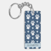 Porte-clés Chien Paws, White Paws, Blue Hearts, Votre Nom (Devant gauche)