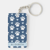 Porte-clés Chien Paws, White Paws, Blue Hearts, Votre Nom (Dos)