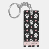 Porte-clés Chien Paws, White Paws, Rose Hearts, Votre Nom (Devant gauche)