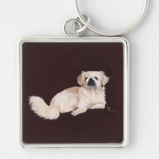Porte-clés Chien Pékinois Blanc (Devant)