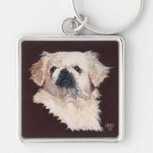 Porte-clés Chien Pékinois Blanc