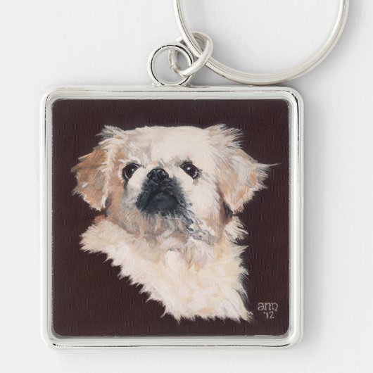 Porte-clés Chien Pékinois Blanc (Devant)